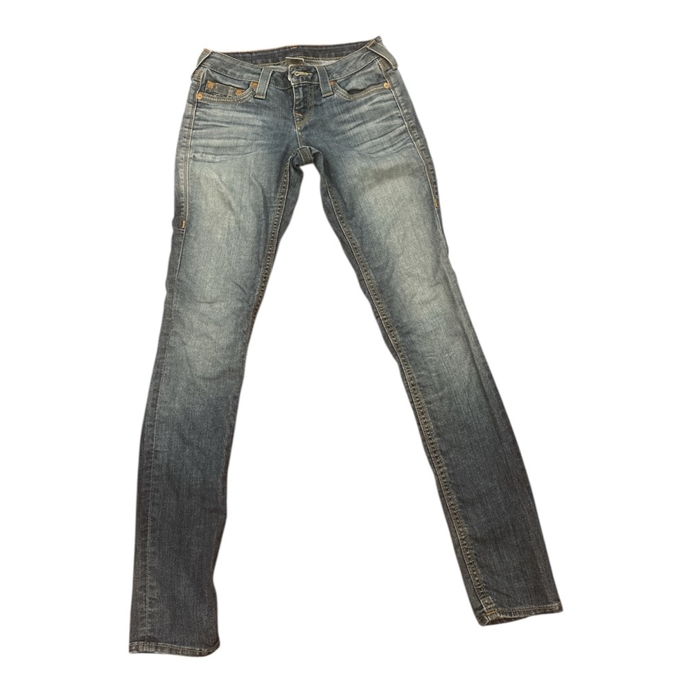 True Religion Women's Faded Blue Straight Leg Jeans